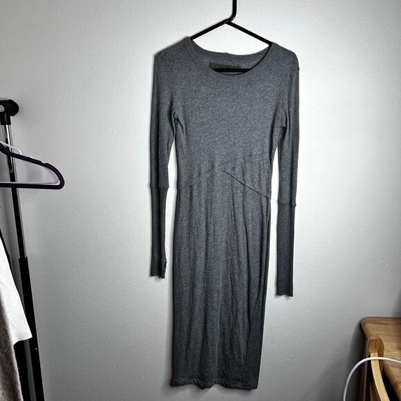 Enza Costa Light Gray Asymmetrical Midi Dress Size S Cashmere Blend Scoop Neck - Picture 1 of 8